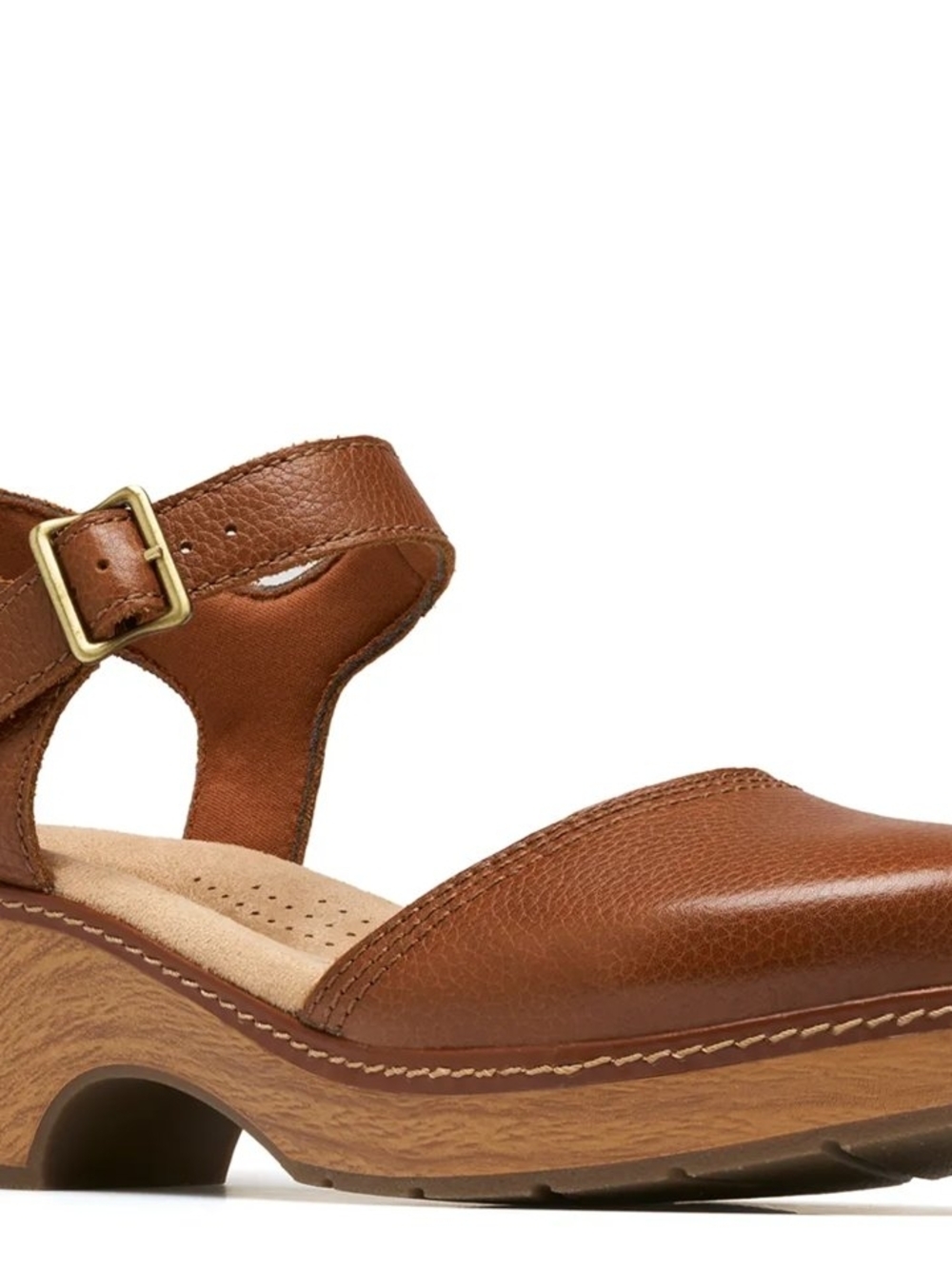 Clarks Paizlee Platform Clog - Mary Jane Style, Tan/Brown Leather